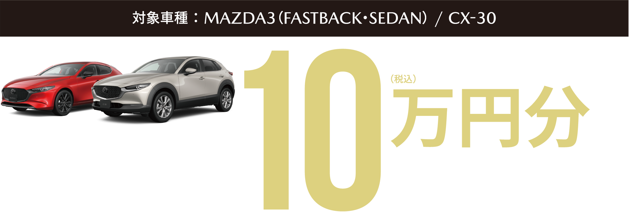 対象車種：MAZDA3（FASTBACK・SEDAN） / CX-30 MAZDA純正オプション10万円分(税込)プレゼント