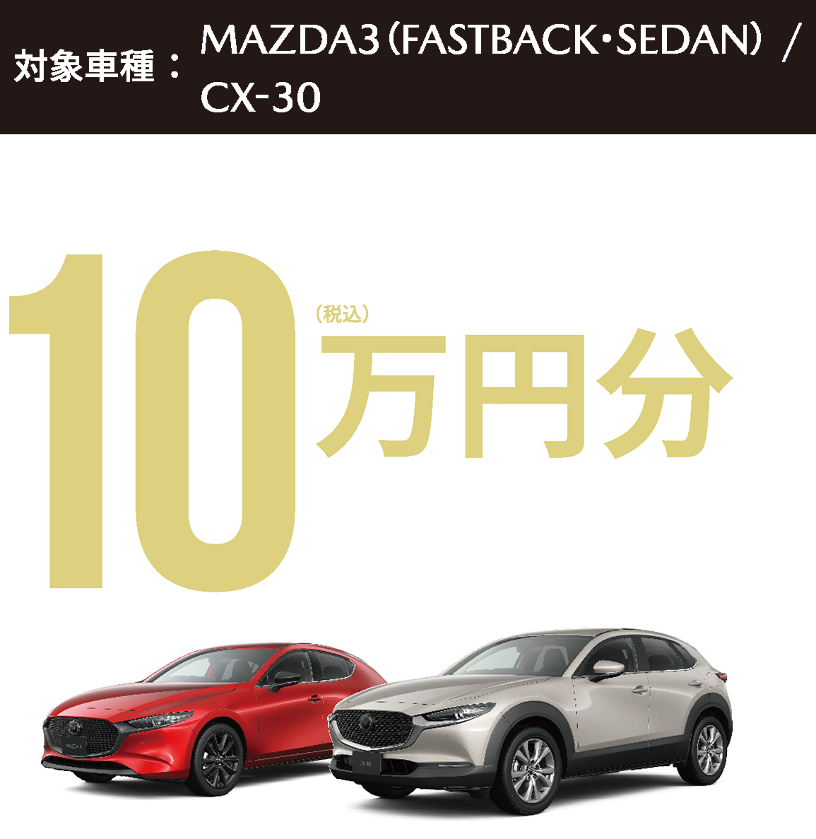 対象車種：MAZDA3（FASTBACK・SEDAN） / CX-30 MAZDA純正オプション10万円分(税込)プレゼント